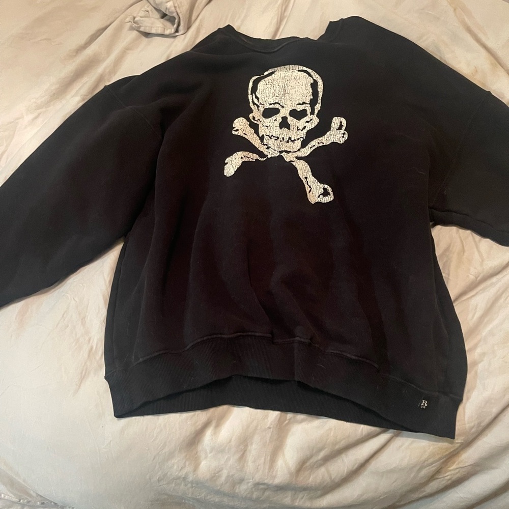 R13 Black Crewneck Sweater with Skull Design
